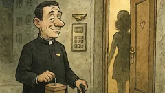 Banc: Sună popa la ușa unei case